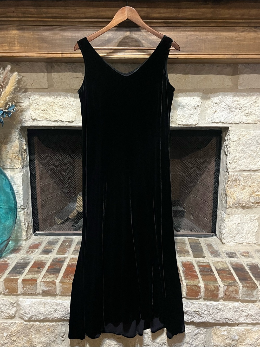 Eileen Fisher Black Velvet Sleeveless Midi Dress Petite Medium